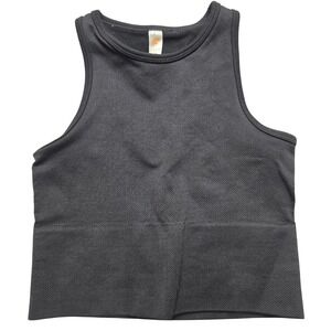 Fornia Black Seamless High Neck Ribbed Crop Tank Top Women Small Gorpcore Active